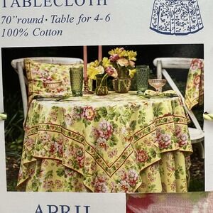 NEW April Cornell Emmaline Tablecloth 70 Rd Floral English Country Garden Yellow